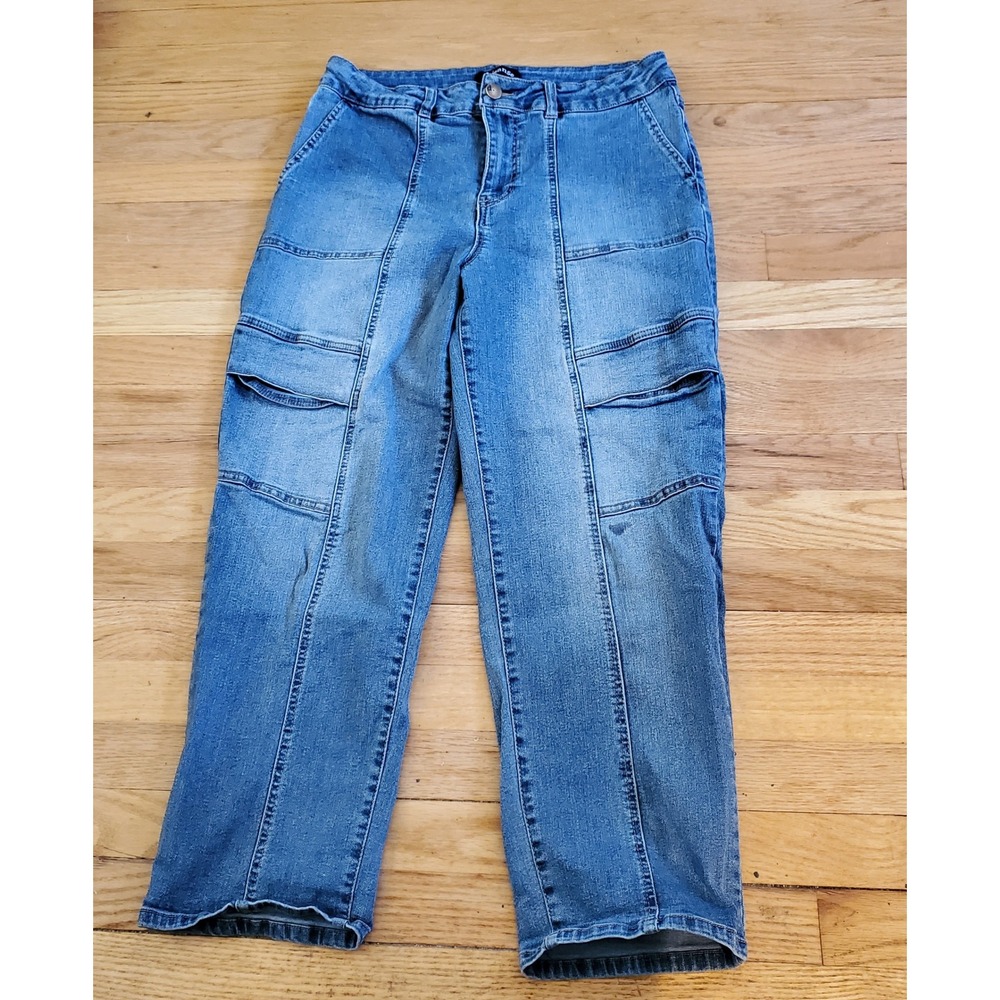 d.jeans Womens Blue Cargo Straight Leg Denim Jeans Size 12 Medium Wash Utility